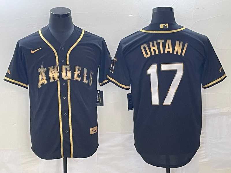 Mens Los Angeles Angels #17 Shohei Ohtani Black Gold Stitched MLB Cool Base Nike Jersey